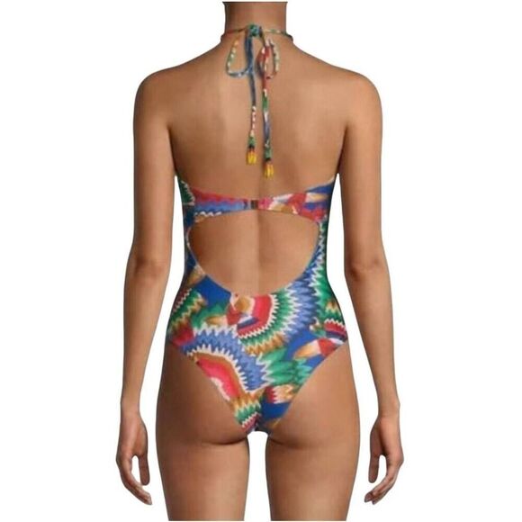 FARM Rio Women’s Size XL Chevron Toucans Halter Neck One-Piece Swimsuit New - Picture 2 of 12